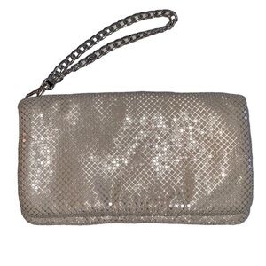 GLINT Beige Mesh Evening Bag Clutch Flap Front Wristlet